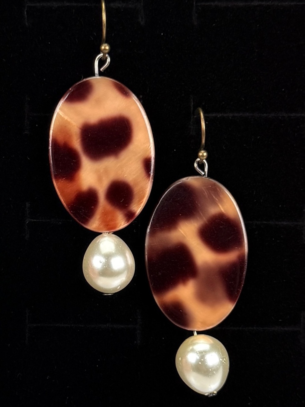 Vintage Weighted Tortoise Shell and Faux Pearl Drop Pierced Earrings